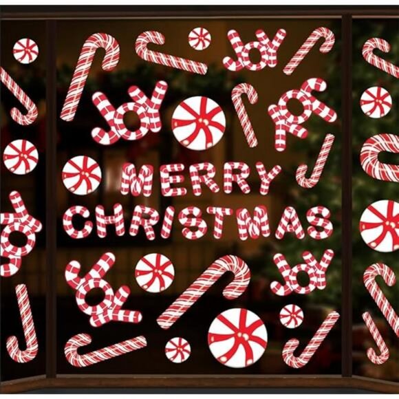 Large Christmas Window Clings Candy Window Decals Merry Christmas Joy Peppermint - Picture 8 of 8